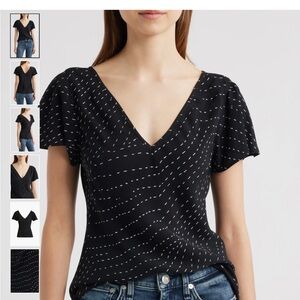 rag & bone Yvonne Print Flutter Sleeve Top Deep V-Neck Blouse